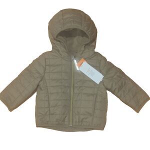 Cat & Jack Boys Quilted Puffer Hooded Jacket Olive Green 18 Months NEW